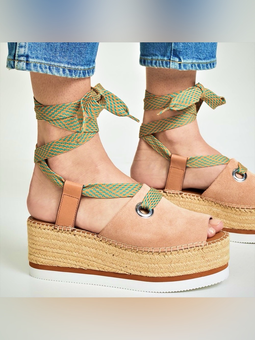 See By Chloe Light Brown Lace Up Platform Espadrilles Suede Size 37 = US 7